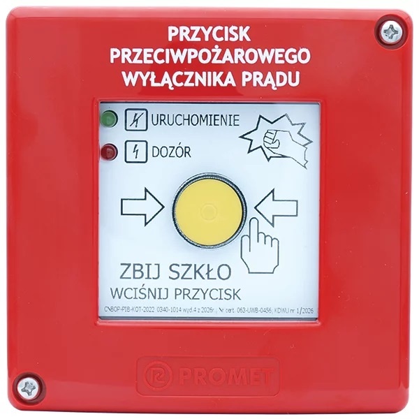Przycisk przeciwpożarowego wyłącznika prądu PPWP-B