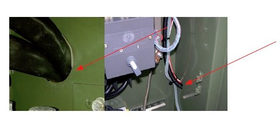 Rys. 10. Niezabezpieczone przewody przed przetarciem izolacji w wyniku wibracji podczas pracy lub transportu