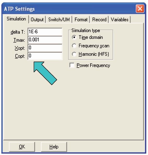 Rys. 5 Ustawienia parametrów symulacji w ATP Draw