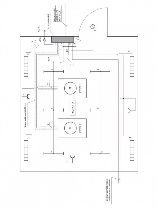 Rys. 5.  Plan instalacji elektrycznych pompowni