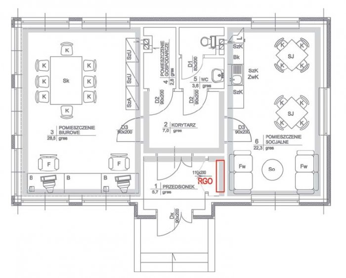 Rys. 5. Plan instalacji korytek instalacyjnych