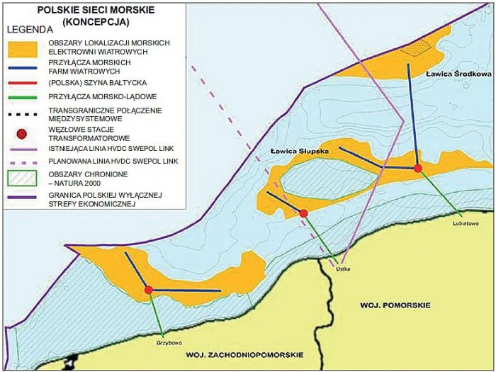 Rys. 13. Możliwe obszary lokalizacji morskich elektrowni wiatrowych [18]
