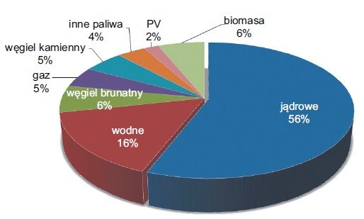 Rys. 18.  Struktura procentowa produkcji energii elektrycznej z poszczególnych źródeł na Słowacji