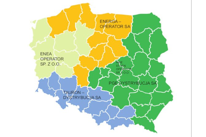 Rys. 1. Obszary działania Operatorów Systemów Dystrybucyjnych