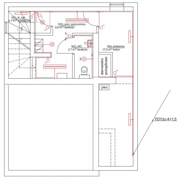 rys 5 plan instalacji oswietleniowej rzut piwnic