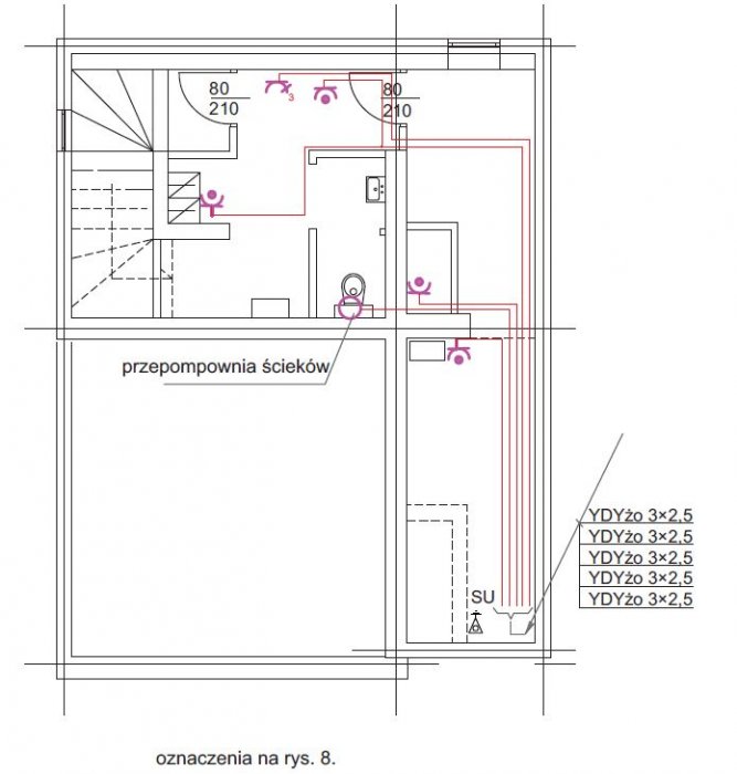 rys 6 plan instalacji gniazd wtykowych rzut piwnic