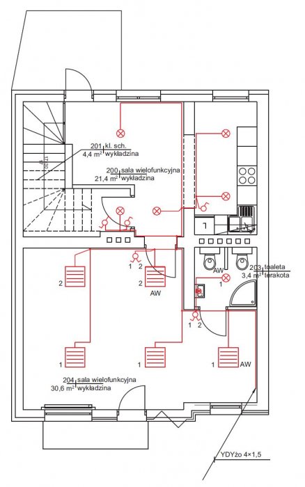 rys 9 plan instalacji oswietlenia rzut pietra