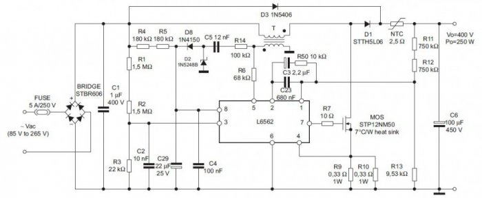 rys 6 korektor wspolczynnika mocy na ukladzie l6562 o mocy wyjsciowej 250 w 3