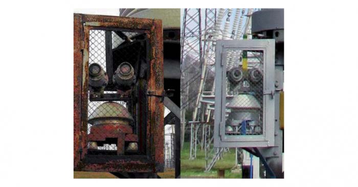 Widok imitatora zadziałań przed i po konserwacji wsp&oacute;łpracującego z ogranicznikiem iskiernikowym RWMK &ndash; 750 kV