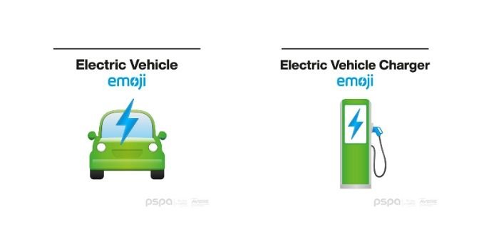 Emoji samochodu elektrycznego i stacji ładowania pojazd&oacute;w elektrycznych, fot. PSPA