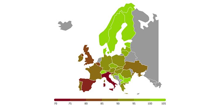 Mapa przedstawia średnie zużycie energii elektrycznej w godzinach szczytu, fot. ENTSO-E