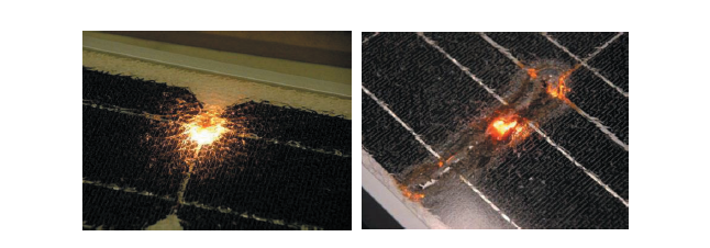 Przykład łuku elektrycznego w module fotowoltaicznym [9]