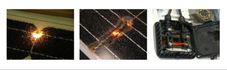 Wizualizacja łuków elektrycznych oraz ich skutków w instalacji PV [19]