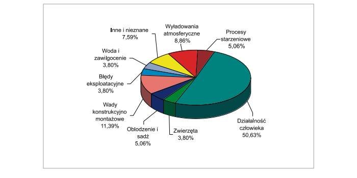 Rys. 6.  Procentowy udział przyczyn awarii kabli średniego napięcia z izolacją z polietylenu usieciowanego (XLPE)  rys. A. Ł. Chojnacki
