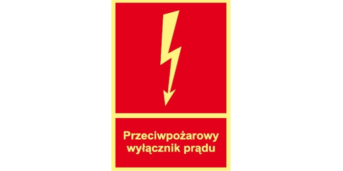 Znak &bdquo;Przeciwpożarowy wyłącznik prądu&rdquo; wg PN N-01256-4:1997 Znaki bezpieczeństwa. Techniczne środki przeciwpożarowe