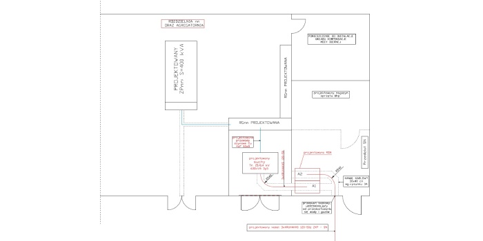 Rys. Plan rozmieszczenia urządzeń w budynku zasilania, rys. J. Wiatr