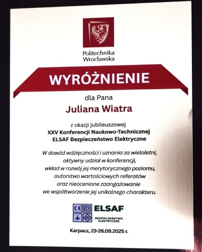 dyplom uznania za udział w konferencji 