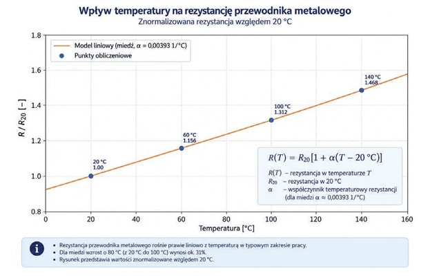 temperaturowa zmiana rezystancji dla cewki miedzianej wyzwalacza zwarciowego